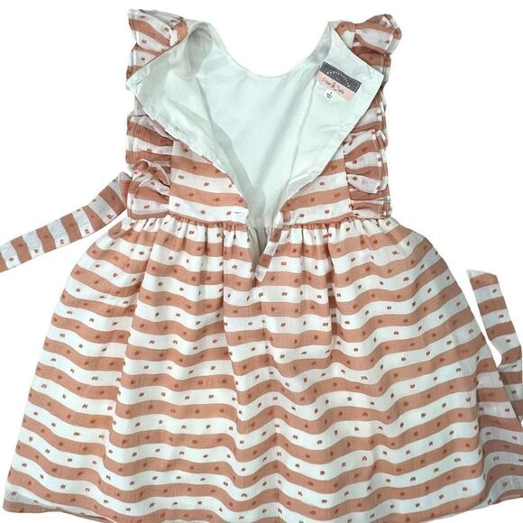 Pippa & Julie Girls Striped Sleeveless Ruffle Dress White & Tan Size 5 - Picture 6 of 10